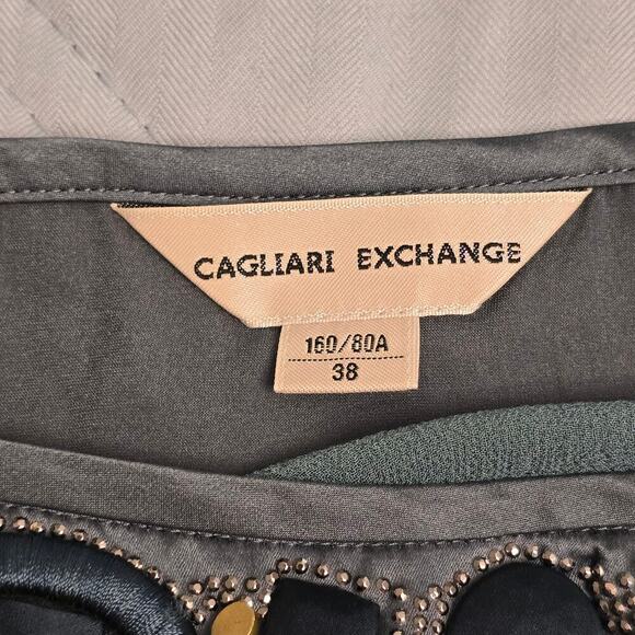 women Y2K 100% Silk Embellished Cami Tank Top Size 38 Teal Blue Boho Glam Beaded - Picture 5 of 9